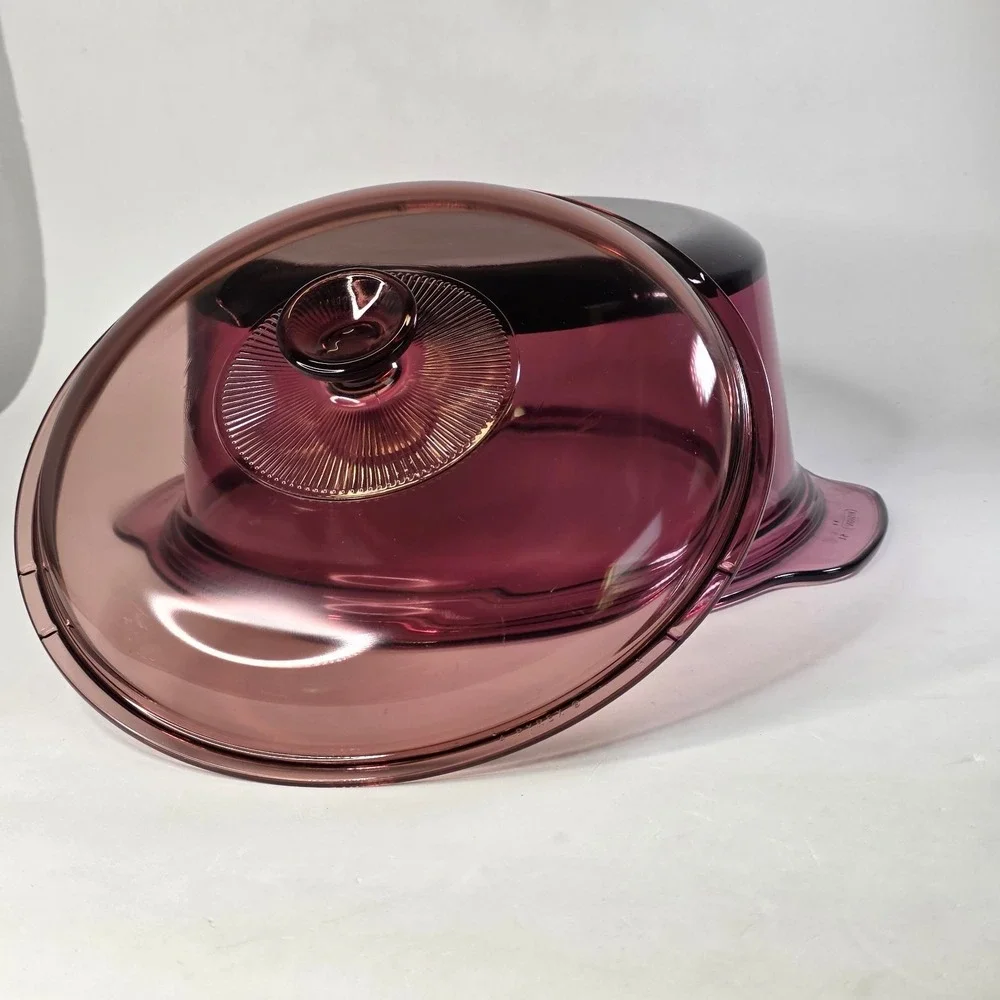 Corning Visions Cranberry Glass 5L Dutch Oven Casserole Teflon Bottom Pyrex Lid